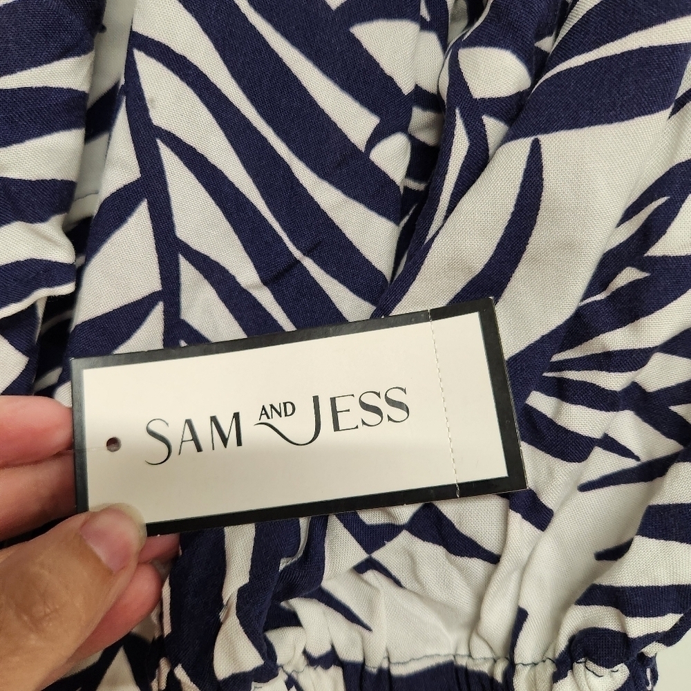 Sam and Jess Ruffle neck short sleeve white navy size XL NWT - Picture 6 of 11